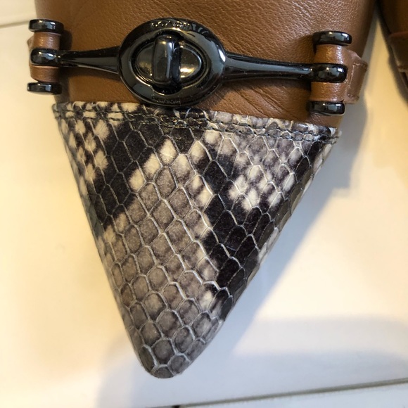 Dark tan COACH pumps with snakeskin tip detail. - Picture 4 of 5